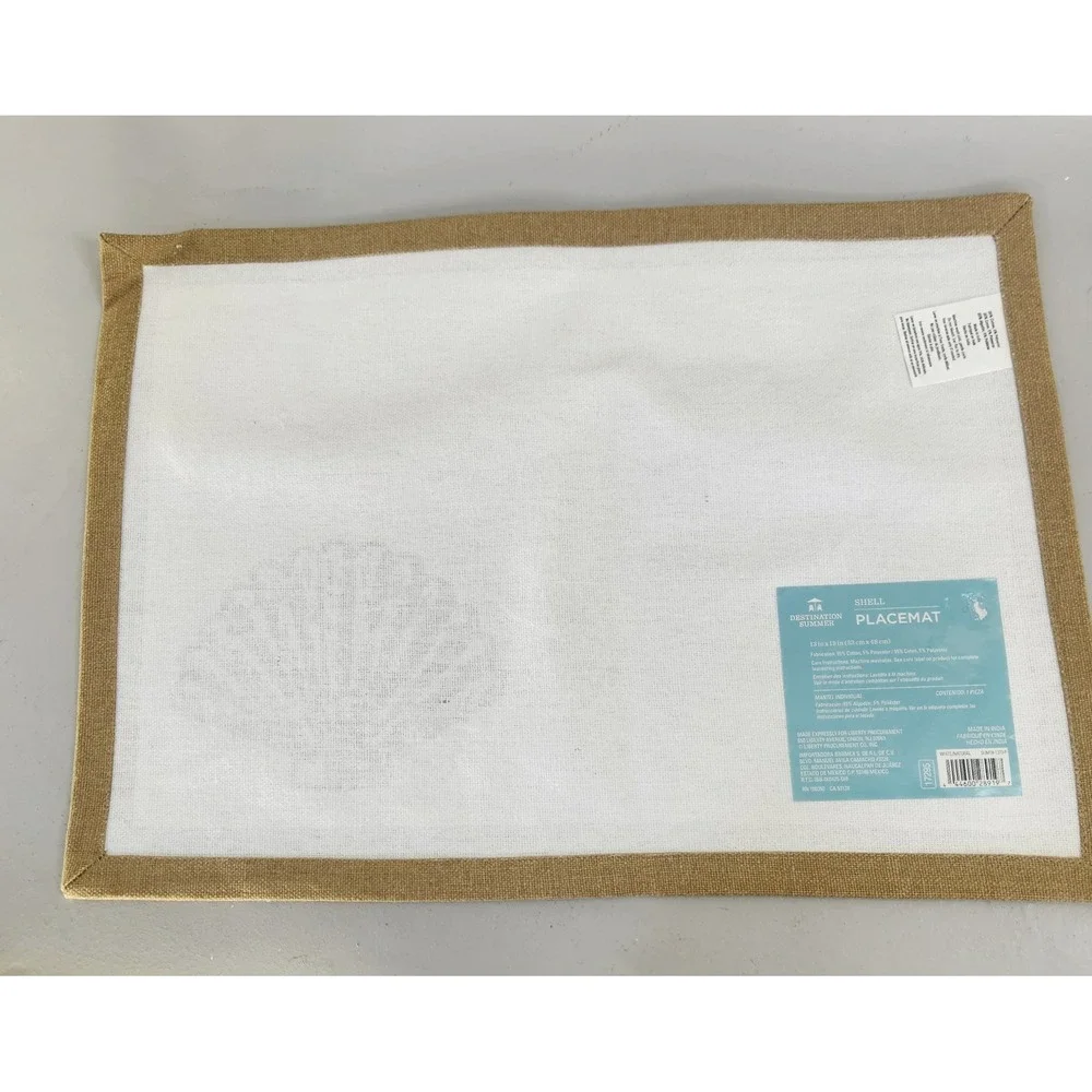 Destination Summer Placemats Set of 6 White Tan Shell Coastal Cotton Beach Boho